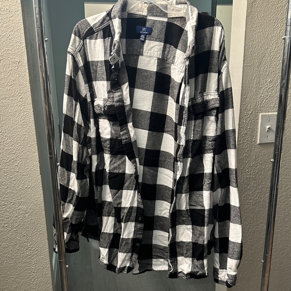 Black and White Plaid Men's Shirt Jacket